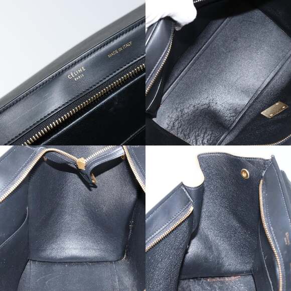 CELINE Trapeze Small Hand Bag Leather Blue Gold - Picture 12 of 13